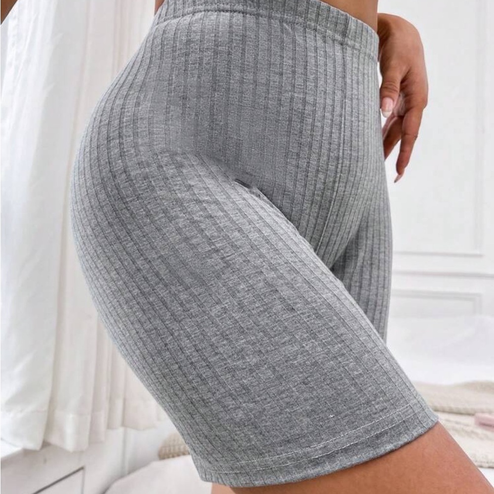 Shein Moosta solid rib knit biker shorts gray - Picture 2 of 6